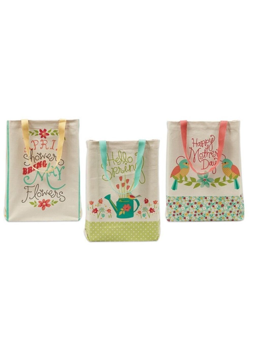 Shopping Canvas Totes 3 Pack Garden Printed Cotton 15"w X 15 1/2"l X 4
